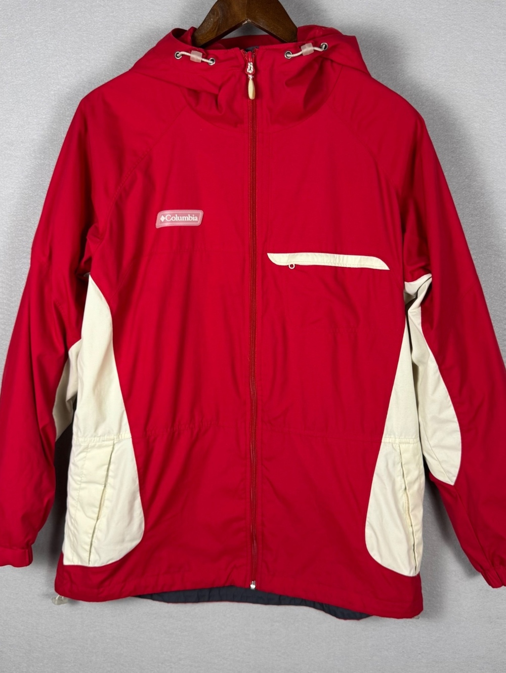 Columbia Women's L Red Colorblock Hooded Nylon Jacket Hooded